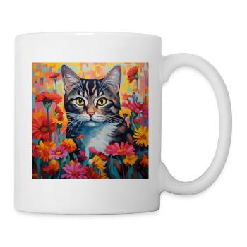 cat, cat motif, flowers, gift, gift idea - Mug - white - Right