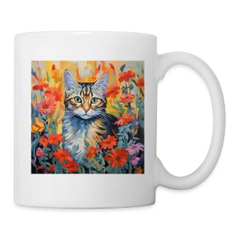 cat, cat motif, flowers, gift, gift idea - Mug - white - Right