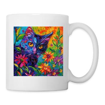 Katze, katzenmotiv, blumen, geschenk, geschenkidee - Tasse - Weiß - Rechts