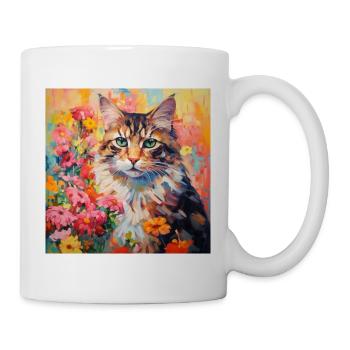cat, cat motif, flowers, gift, gift idea - Mug - white - Right