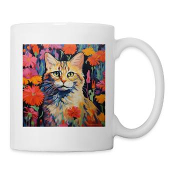 cat, cat motif, flowers, gift, gift idea - Mug - white - Right