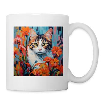 cat, cat motif, flowers, gift, gift idea - Mug - white - Right