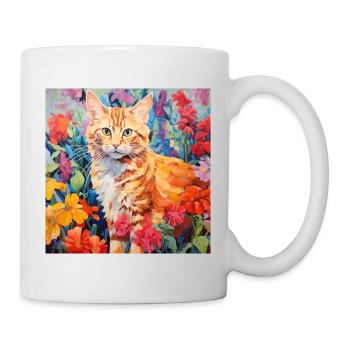 Katze, katzenmotiv, blumen, geschenk, geschenkidee - Tasse - Weiß - Rechts
