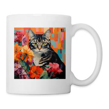 cat, cat motif, flowers, gift, gift idea - Mug - white - Right