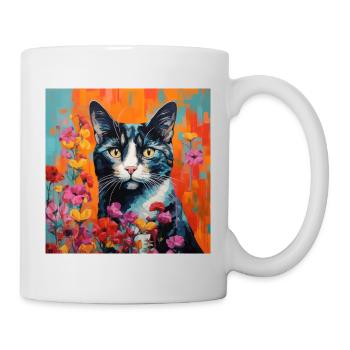 chat, motif de chat, fleurs, cadeau, idée cadeau - Mug blanc - blanc - Droite