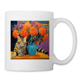 cat, cat motif, flowers, gift, gift idea - Mug - white - Right