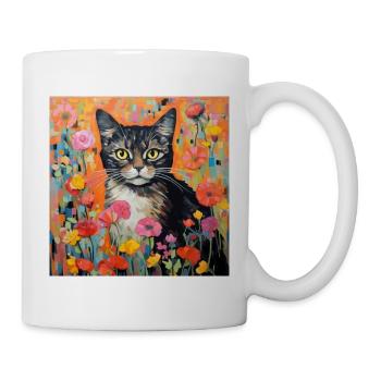 cat, cat motif, flowers, gift, gift idea - Mug - white - Right