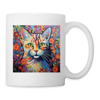 Katze, katzenmotiv, blumen, geschenk, geschenkidee - Tasse - Weiß - Rechts