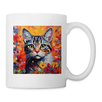 cat, cat motif, flowers, gift, gift idea - Mug - white - Right