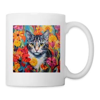 cat, cat motif, flowers, gift, gift idea - Mug - white - Right
