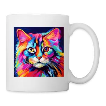 Katze, katzenmotiv, bunt, geschenk, geschenkideen - Tasse - Weiß - Rechts