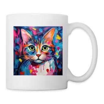 Chat, motif chat, pop art, cadeau, idée cadeau - Mug blanc - blanc - Droite