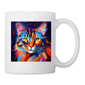Katze, katzenmotiv, bunt, geschenk, geschenkideen - Tasse - Weiß - Rechts