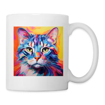Chat, motif chat, pop art, cadeau, idée cadeau - Mug blanc - blanc - Droite