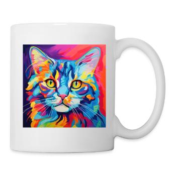 Katze, katzenmotiv, bunt, geschenk, geschenkideen - Tasse - Weiß - Rechts