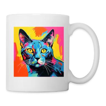 Chat, motif chat, pop art, cadeau, idée cadeau - Mug blanc - blanc - Droite
