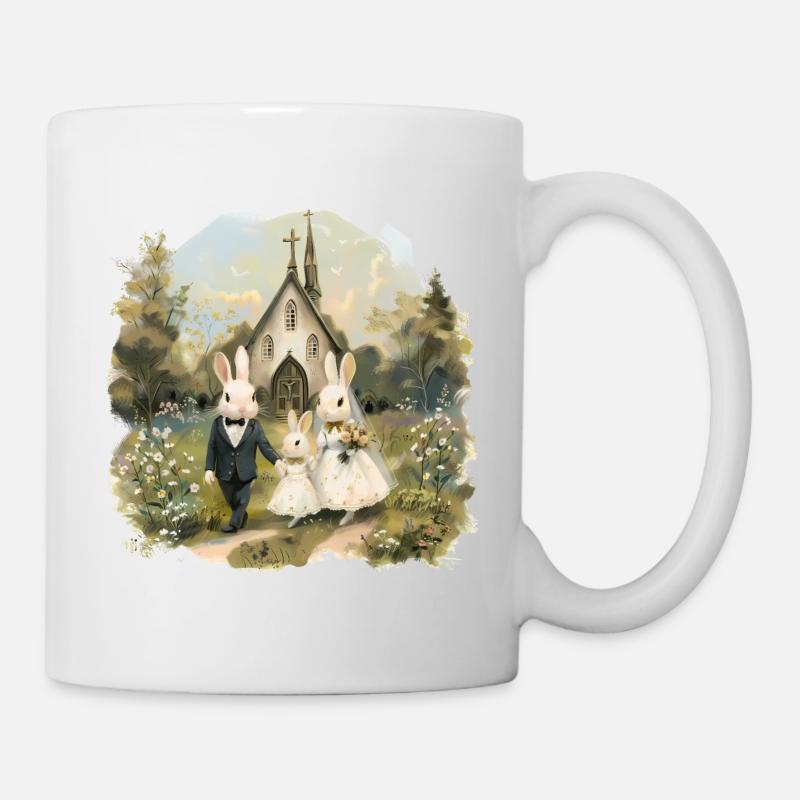 Osterhochzeit der Hasen - Tasse - Weiß