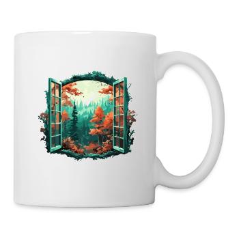 Fenster im Wald / Bäume / Ausblick / Wildnis - Tasse - Weiß - Rechts
