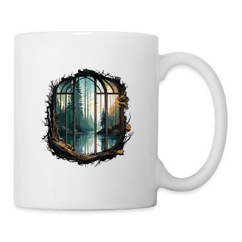 Fenster im Wald / Bäume / Ausblick / Wildnis - Tasse - Weiß - Rechts