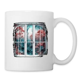 Fenster im Wald / Bäume / Ausblick / Wildnis - Tasse - Weiß - Rechts