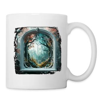 Fenster im Wald / Bäume / Ausblick / Wildnis - Tasse - Weiß - Rechts