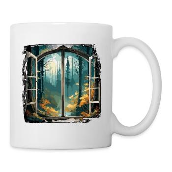 Fenster im Wald / Bäume / Ausblick / Wildnis - Tasse - Weiß - Rechts