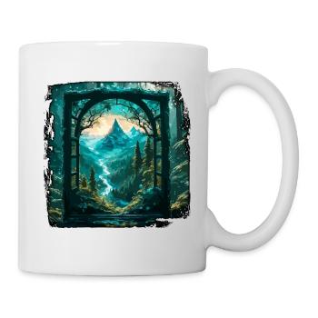 Fenster im Wald / Bäume / Ausblick / Wildnis - Tasse - Weiß - Rechts