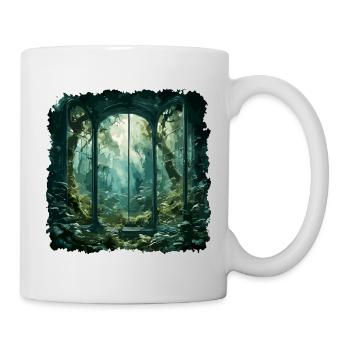 Fenster im Wald / Bäume / Ausblick / Wildnis - Tasse - Weiß - Rechts