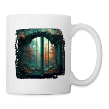 Fenster im Wald / Bäume / Ausblick / Wildnis - Tasse - Weiß - Rechts