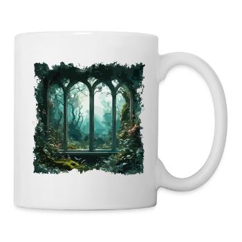 Fenster im Wald / Bäume / Ausblick / Wildnis - Tasse - Weiß - Rechts