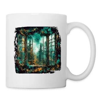 Fenster im Wald / Bäume / Ausblick / Wildnis - Tasse - Weiß - Rechts