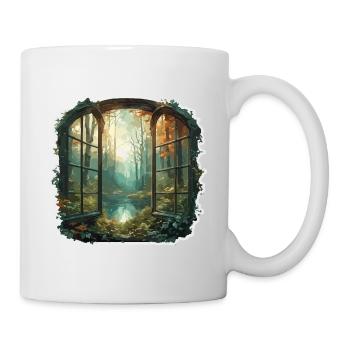 Fenster im Wald / Bäume / Ausblick / Wildnis - Tasse - Weiß - Rechts