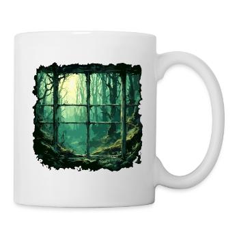 Fenster im Wald / Bäume / Ausblick / Wildnis - Tasse - Weiß - Rechts