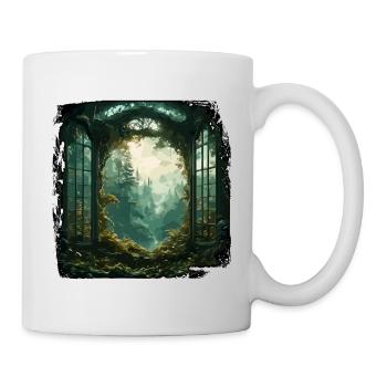 Fenster im Wald / Bäume / Ausblick / Wildnis - Tasse - Weiß - Rechts