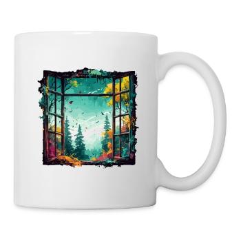 Fenster im Wald / Bäume / Ausblick / Wildnis - Tasse - Weiß - Rechts