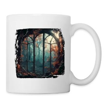 Fenster im Wald / Bäume / Ausblick / Wildnis - Tasse - Weiß - Rechts