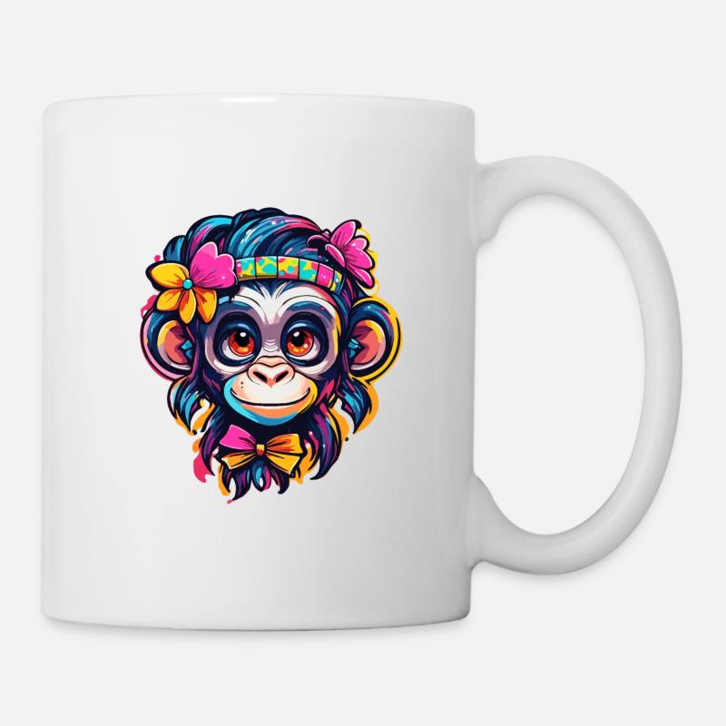 Süßer Affe / Affenmädchen / niedlich /Haarschleife - Tasse - Weiß
