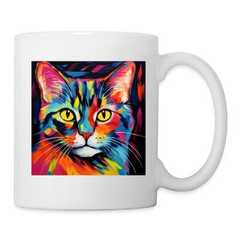 Katze, katzenmotiv, popart, geschenk, geschenkidee - Tasse - Weiß - Rechts