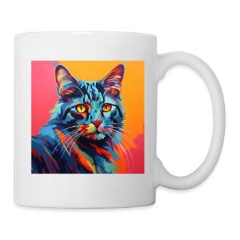 Chat, motif chat, pop art, cadeau, idée cadeau - Mug blanc - blanc - Droite