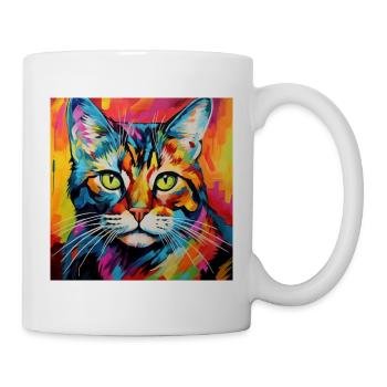 Katze, katzenmotiv, popart, geschenk, geschenkidee - Tasse - Weiß - Rechts