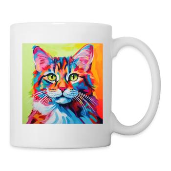 Chat, motif chat, pop art, cadeau, idée cadeau - Mug blanc - blanc - Droite