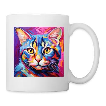 Katze, katzenmotiv, popart, geschenk, geschenkidee - Tasse - Weiß - Rechts