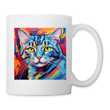 Chat, motif chat, pop art, cadeau, idée cadeau - Mug blanc - blanc - Droite