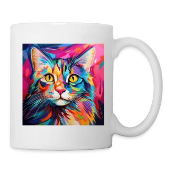 Katze, katzenmotiv, popart, geschenk, geschenkidee - Tasse - Weiß - Rechts