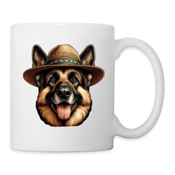 Cute German Shepherd Wearing Straw Hat - Mug - white - Right