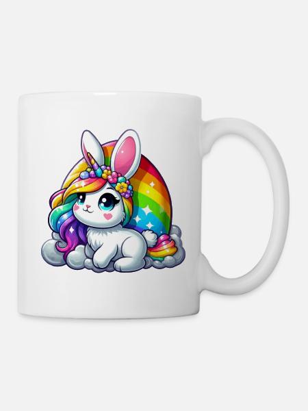 REGENBOGENFARBENER EINHORN - OSTERHASE - Tasse - Weiß