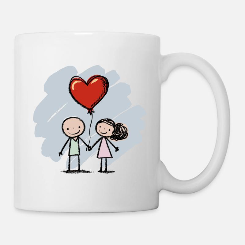 Liebespaar Strichmännchen Pärchen Valentinstag - Tasse - Weiß