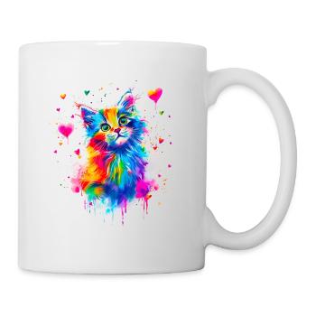 Bunte niedliche Katze mit Herz - Tasse - Weiß - Rechts