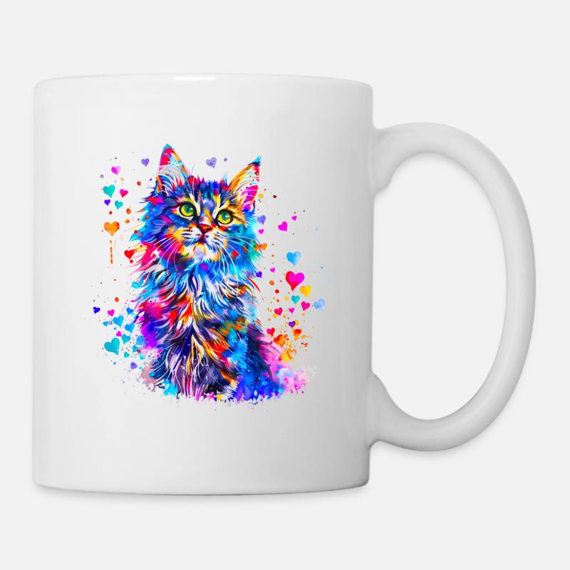 Niedliche Katze mit Herzen - Tasse - Weiß