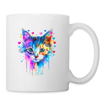 chat, chaton avec des cœurs - Mug blanc - blanc - Droite